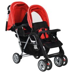 Carucior pentru gemeni VidaXL 10111 (Red/Black) Thumb