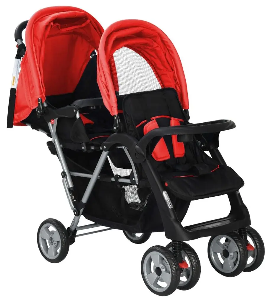 Carucior pentru gemeni VidaXL 10111 (Red/Black)