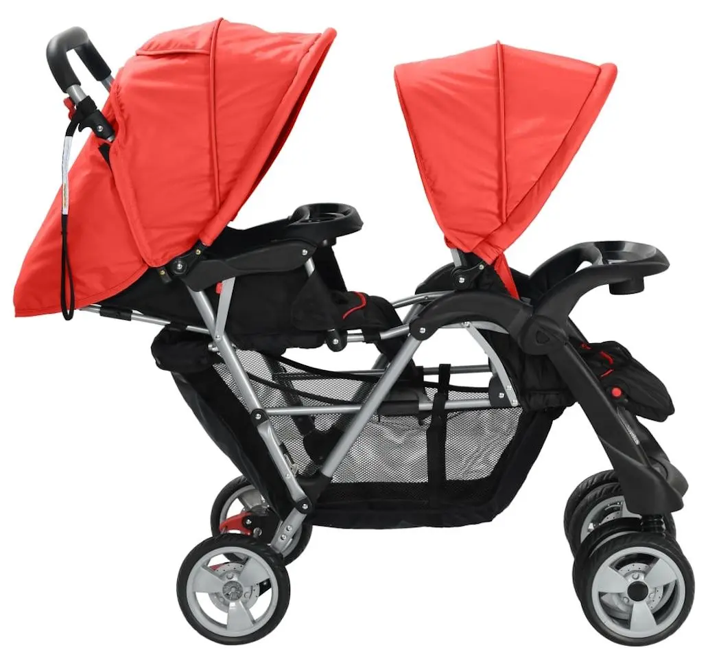 Carucior pentru gemeni VidaXL 10111 (Red/Black)