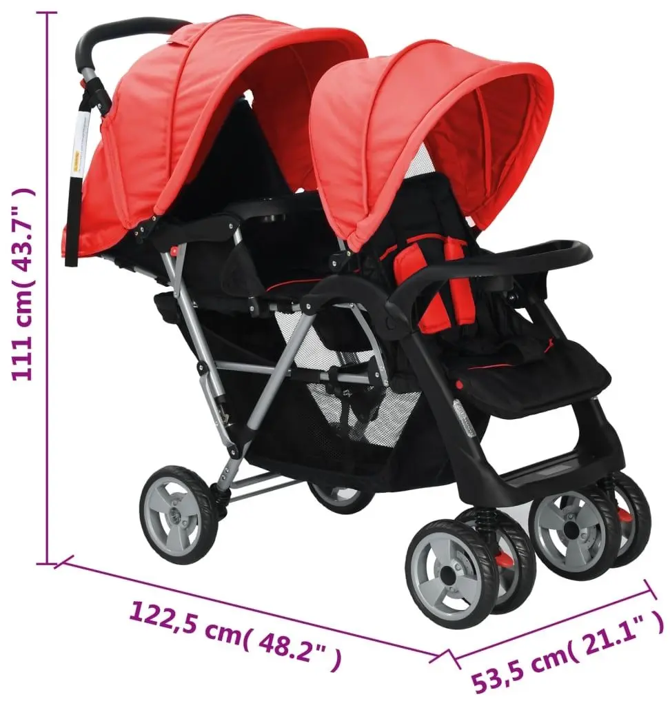 Carucior pentru gemeni VidaXL 10111 (Red/Black)