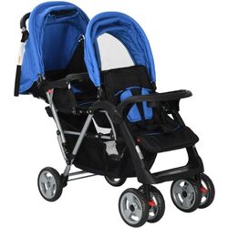 Carucior pentru gemeni VidaXL 10112 (Blue/Black) Thumb