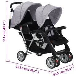 Carucior pentru gemeni VidaXL 10113 (Gray/Black) Thumb