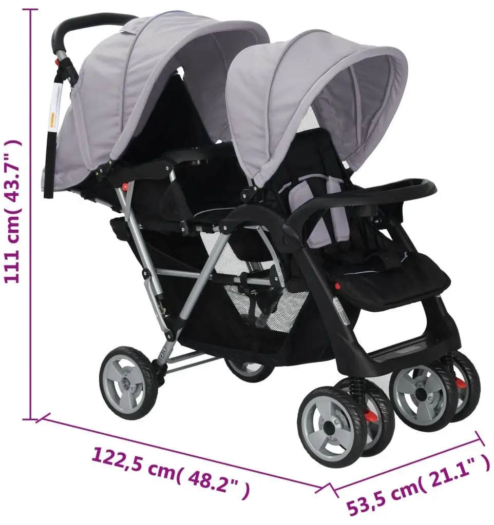 Carucior pentru gemeni VidaXL 10113 (Gray/Black)