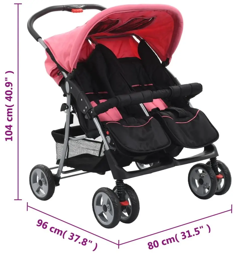 Коляска для двойни VidaXL 10155 (Pink/Black)