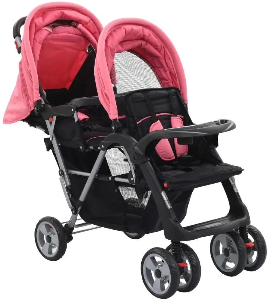 Carucior pentru gemeni VidaXL 10157 (Pink/Black)