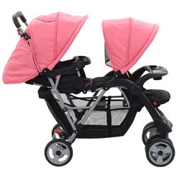 Carucior pentru gemeni VidaXL 10157 (Pink/Black) Thumb