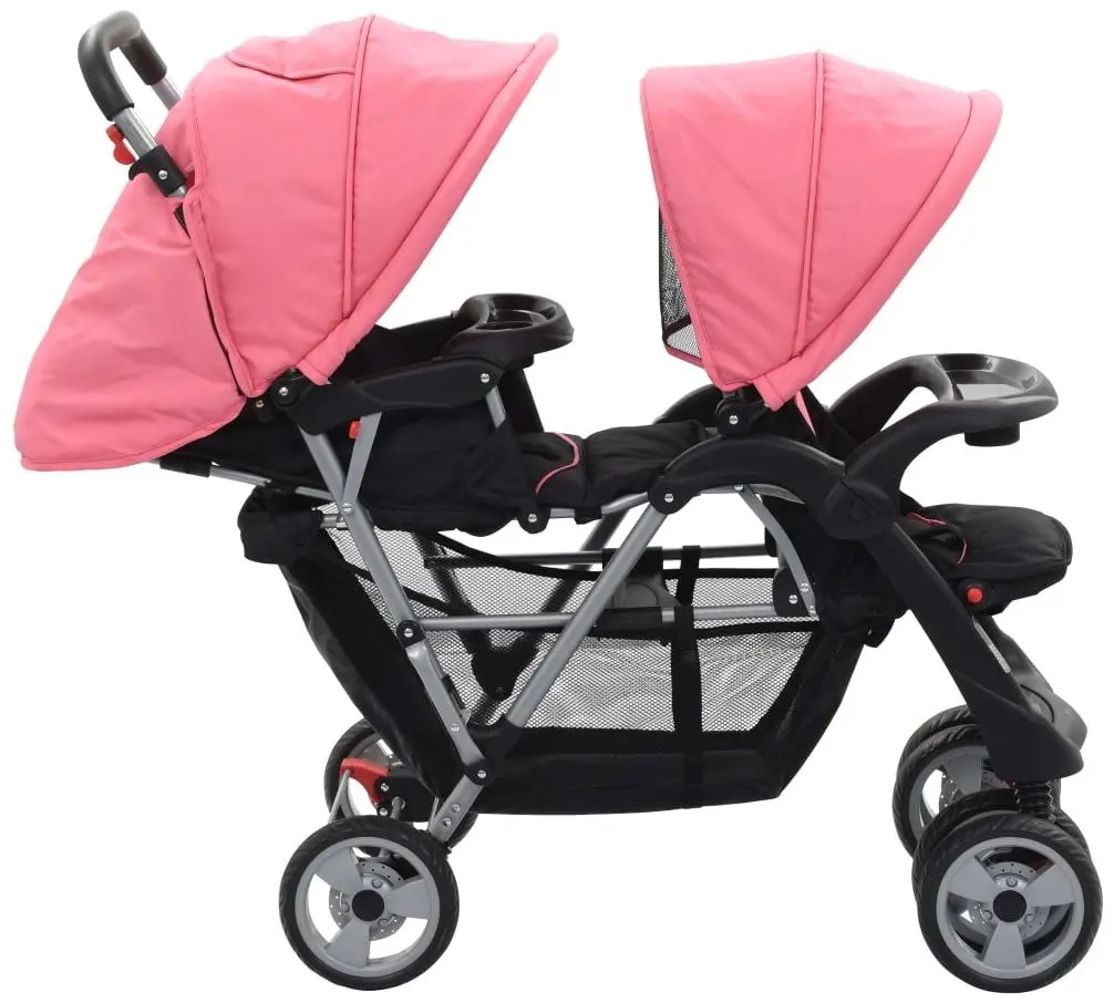 Carucior pentru gemeni VidaXL 10157 (Pink/Black)