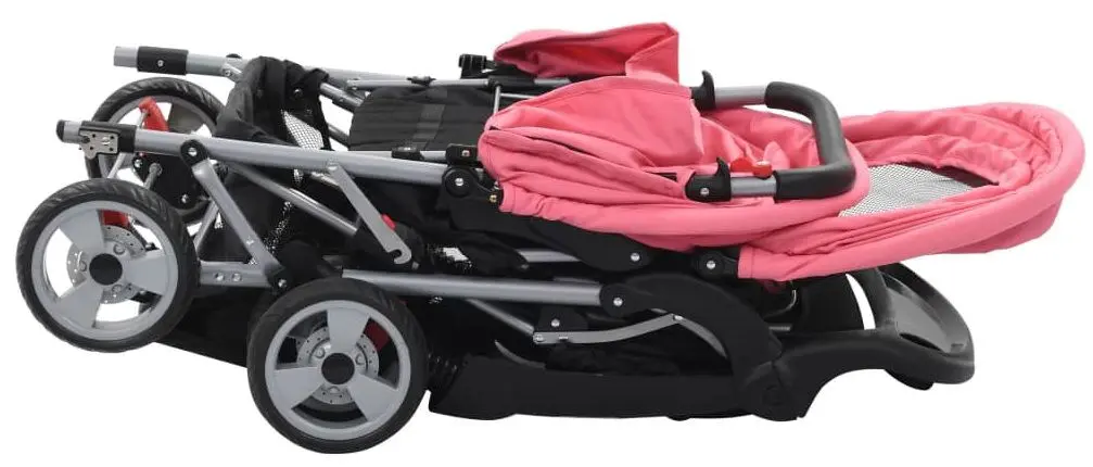 Carucior pentru gemeni VidaXL 10157 (Pink/Black)