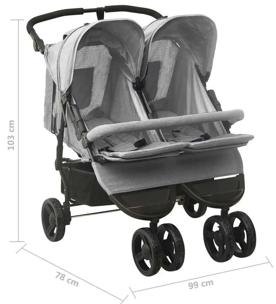 Коляска для двойни VidaXL 10241 (Light Grey)