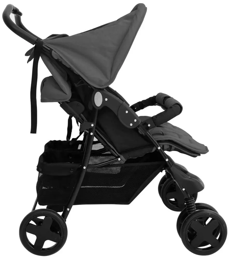 Carucior pentru gemeni VidaXL 10342 (Dark Grey/Black)