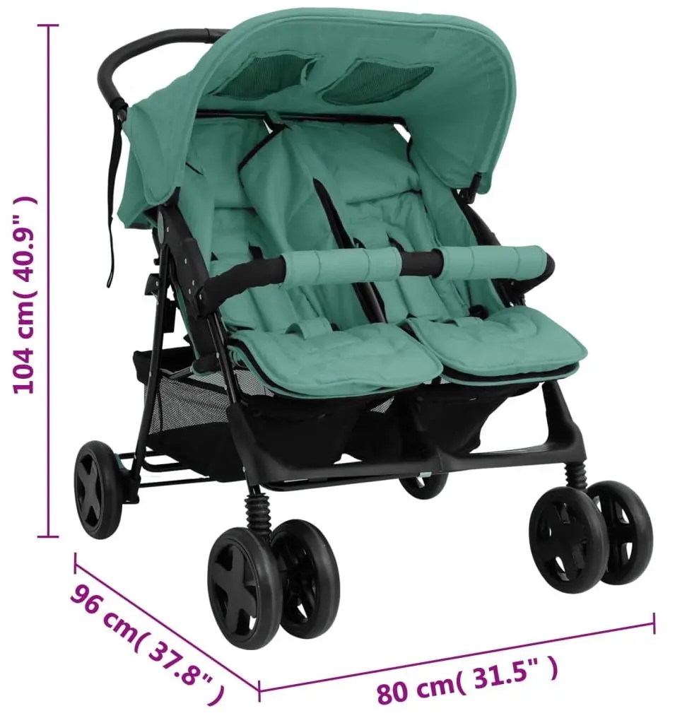Коляска для двойни VidaXL 10346 (Green)