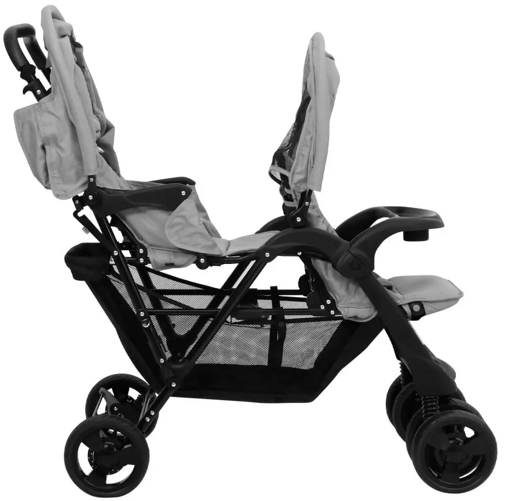 Carucior pentru gemeni VidaXL 10347 (Light Grey/Black)