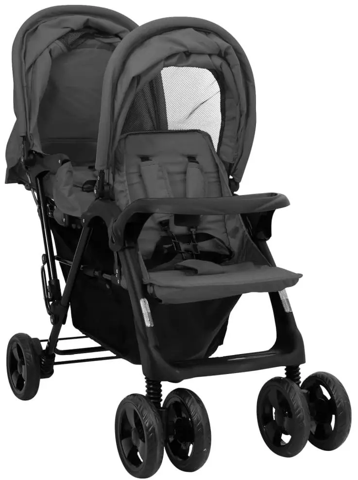 Carucior pentru gemeni VidaXL 10348 (Dark Grey/Black)