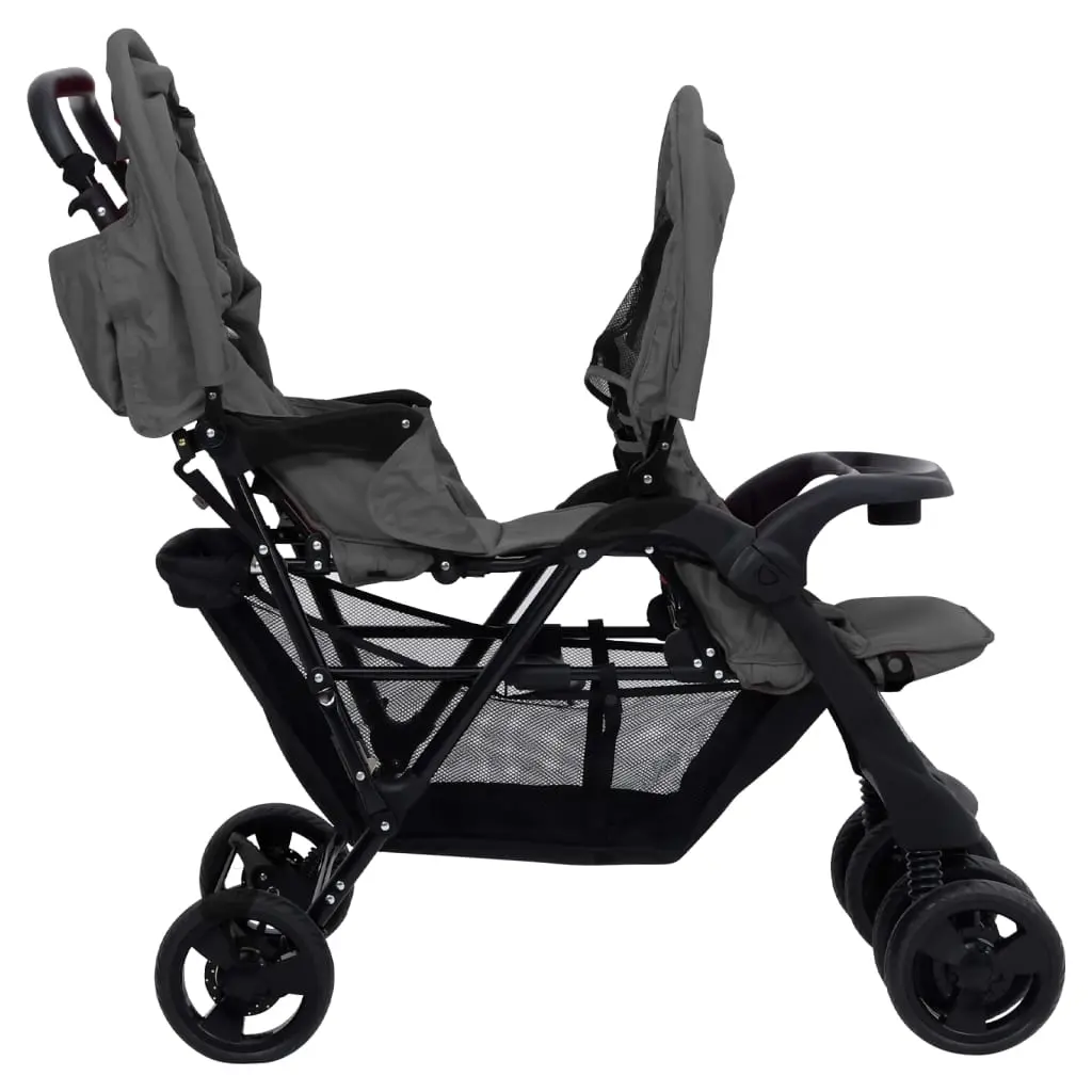 Carucior pentru gemeni VidaXL 10348 (Dark Grey/Black)