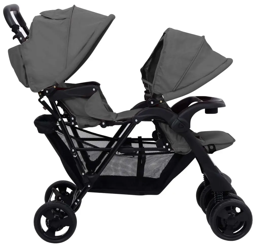 Carucior pentru gemeni VidaXL 10348 (Dark Grey/Black)