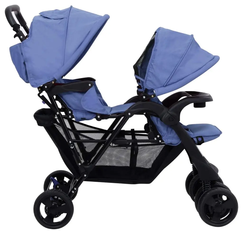 Carucior pentru gemeni VidaXL Tandem Twin 10350 (Navy Blue)