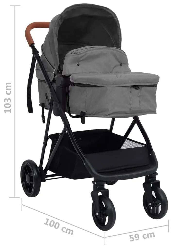 Carucior modular 2in1 VidaXL 10335 (Light Grey/Black)