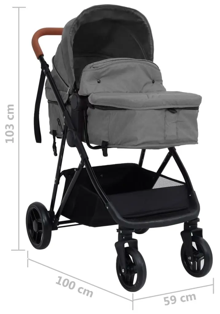 Carucior modular 3in1 VidaXL 10329 (Light Grey/Black)
