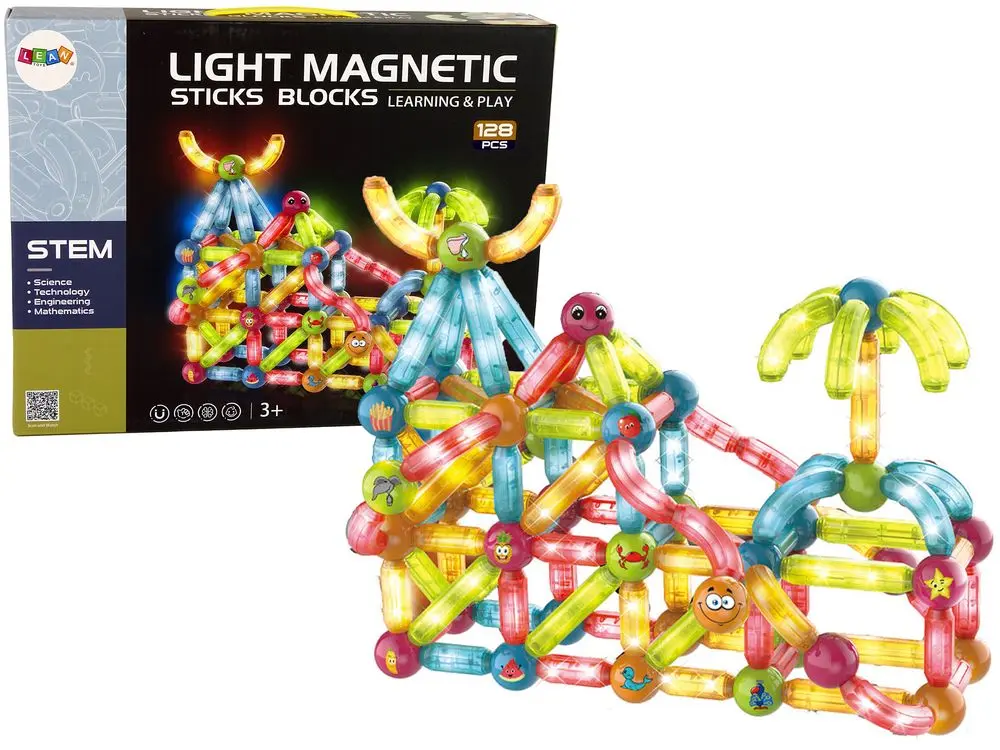 Constructor LeanToys Light Magnetic Sticks Blocks 14658 (Multicolor) - 3