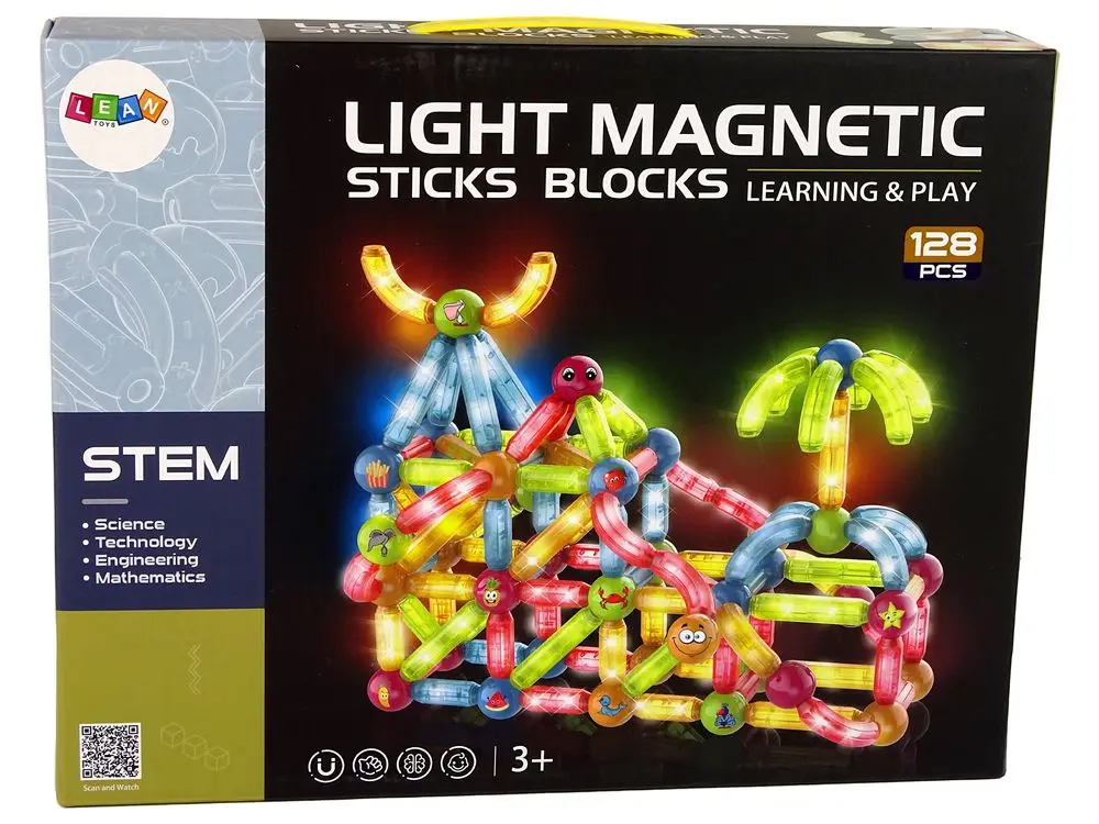 Constructor LeanToys Light Magnetic Sticks Blocks 14658 (Multicolor) - 4