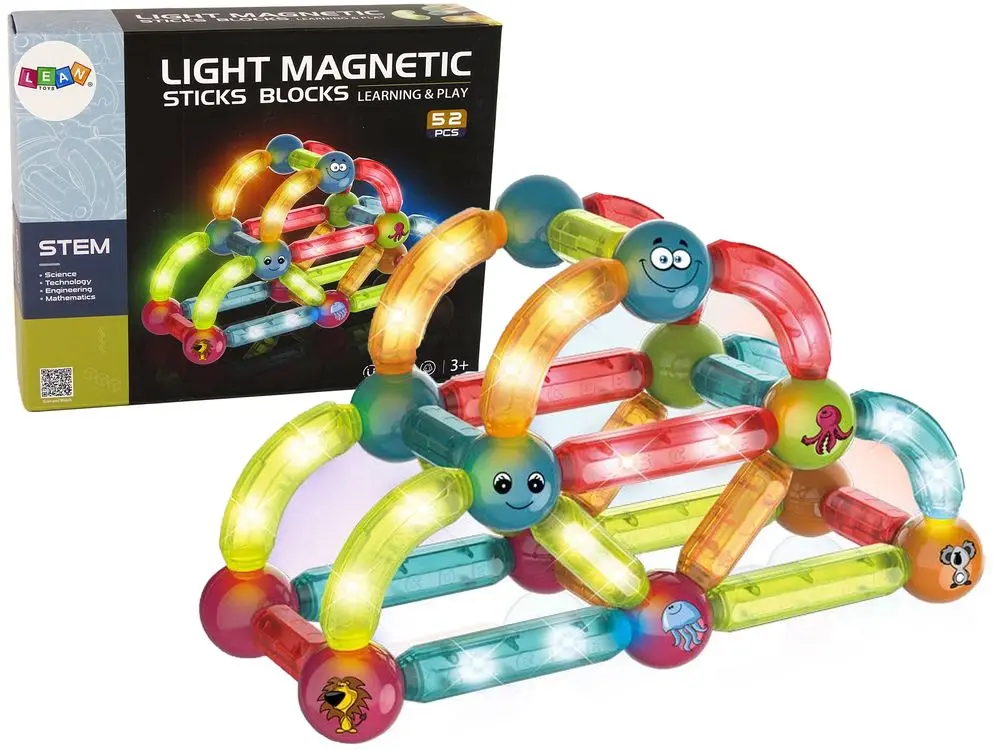 Constructor LeanToys Light Magnetic Sticks Blocks 14655 (Multicolor) - 3