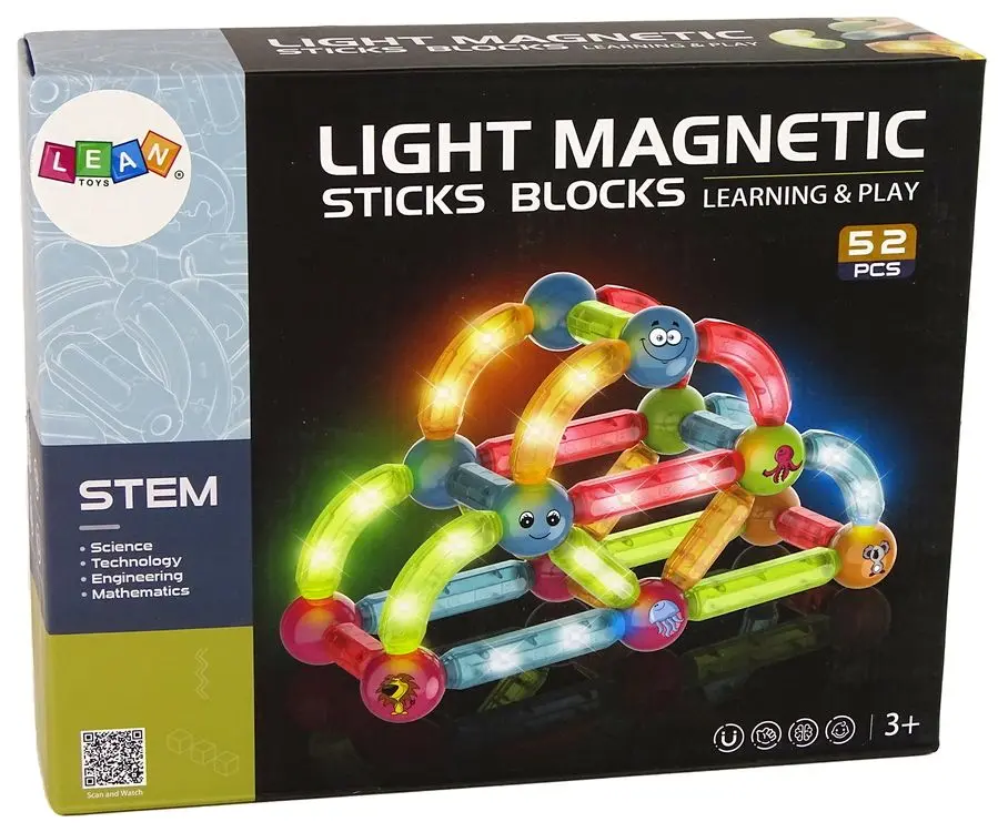 Constructor LeanToys Light Magnetic Sticks Blocks 14655 (Multicolor) - 4