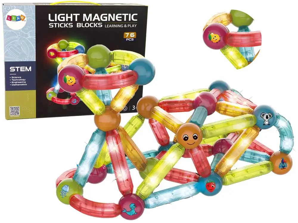 Constructor LeanToys Light Magnetic Sticks Blocks 14656 (Multicolor) - 2