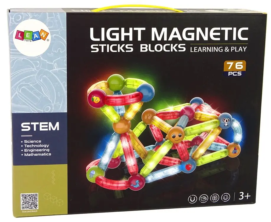 Constructor LeanToys Light Magnetic Sticks Blocks 14656 (Multicolor) - 4