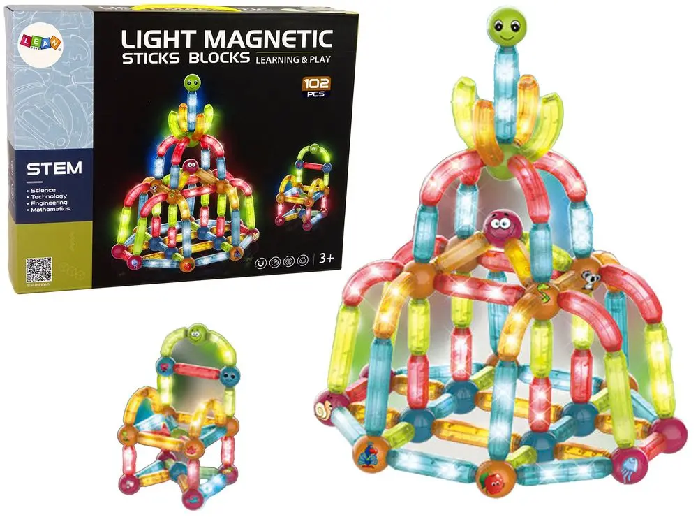 Constructor LeanToys Light Magnetic Sticks Blocks 14657 (Multicolor) - 3