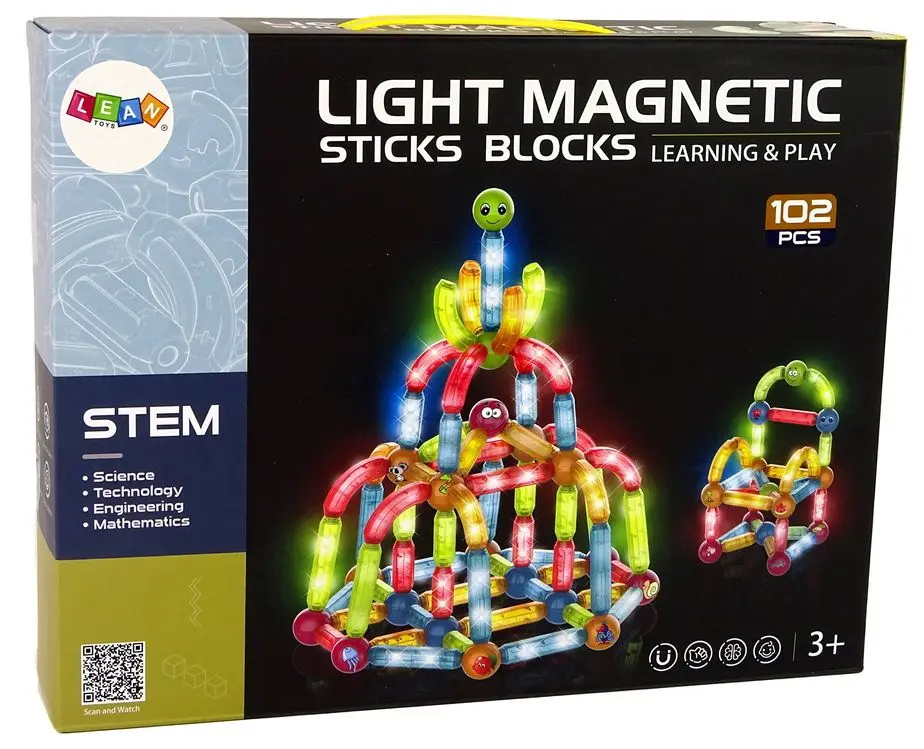 Constructor LeanToys Light Magnetic Sticks Blocks 14657 (Multicolor) - 6