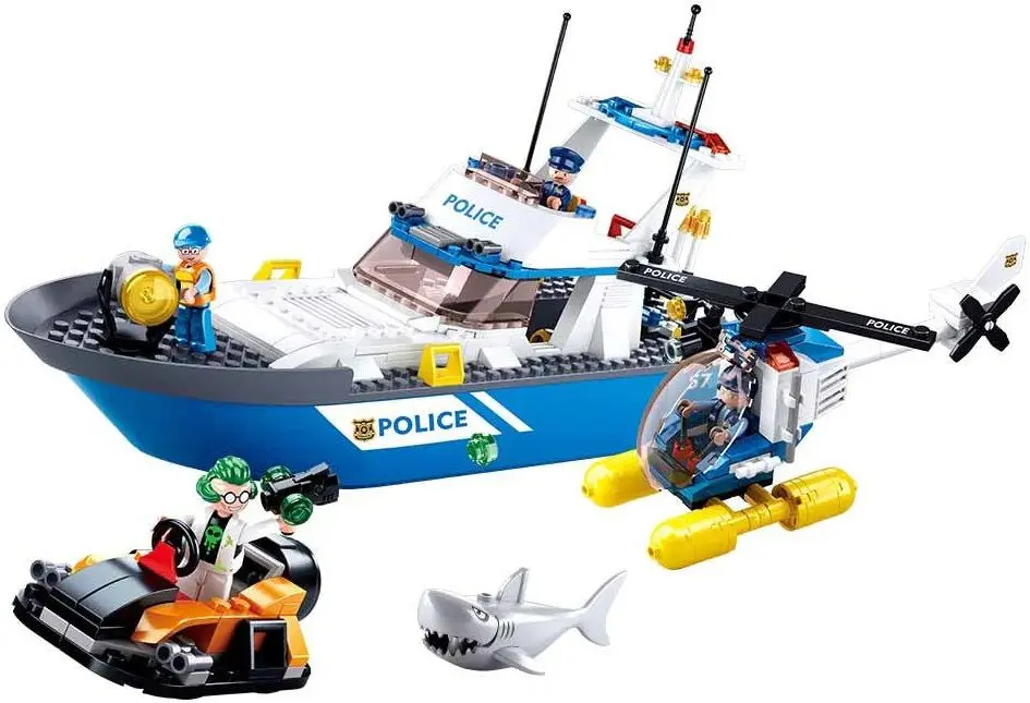 Constructor Sluban Police Rescue Patrol Boat and Helicopter M38-B0657