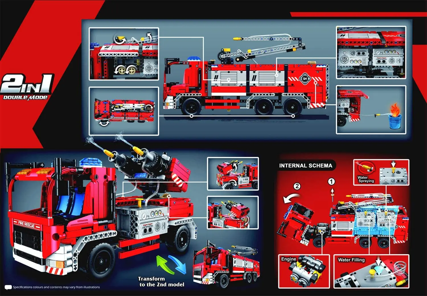 Конструктор 2в1 XTech Bricks Mini Fire Truck With Water Spraying (Red) - 4