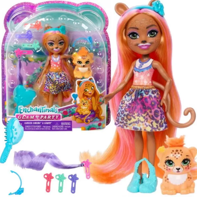 Papusa Enchantimals Glam Party Cheetah Charisse and Grinsey HNV30 - 4