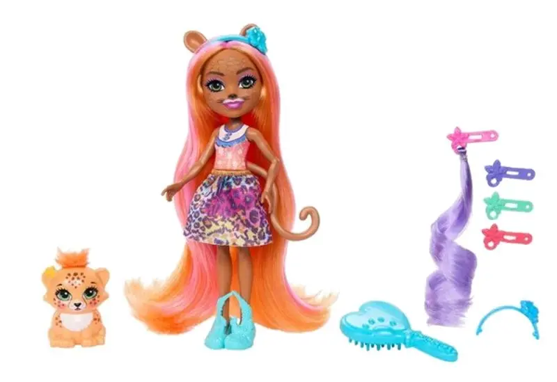 Papusa Enchantimals Glam Party Cheetah Charisse and Grinsey HNV30