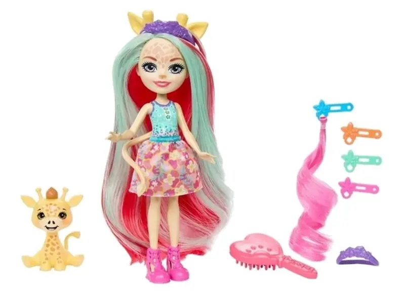 Papusa Enchantimals Glam Party Giraffe Gillian and Pole HNV29