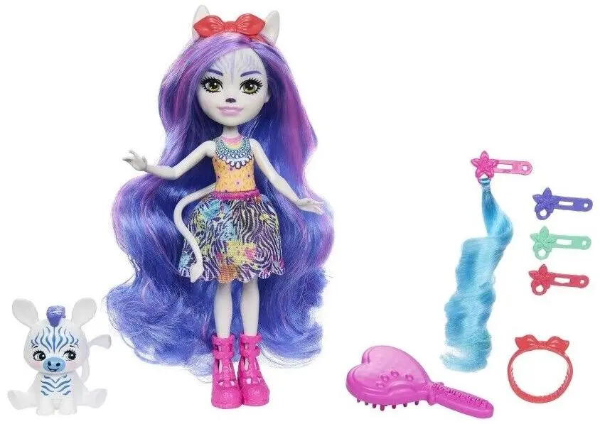 Papusa Enchantimals Glam Party Zemirah Zebra and Grainy Doll