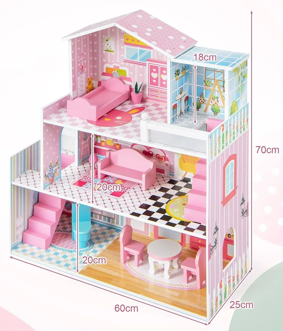 Casuta pentru papusi Costway TP10148PI (Pink) - 3