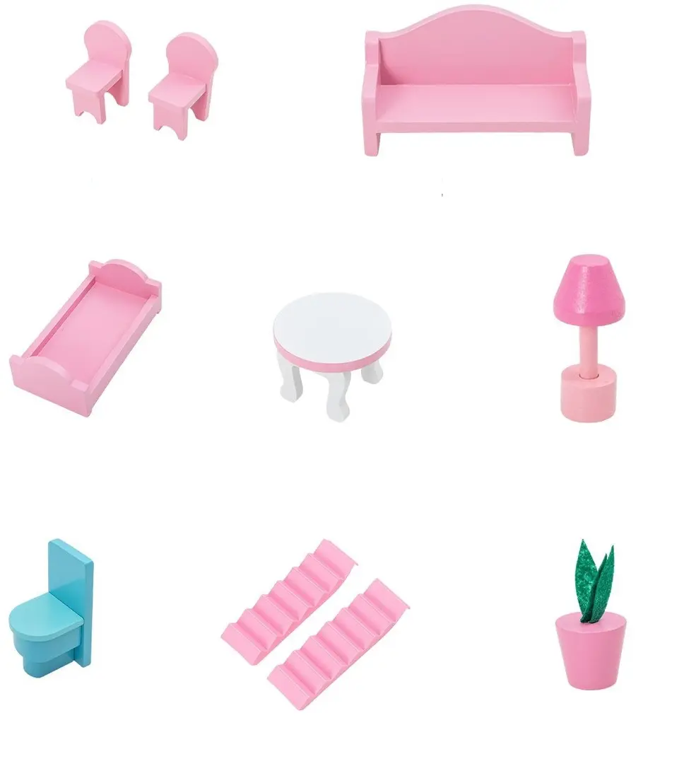 Casuta pentru papusi Costway TP10148PI (Pink) - 4