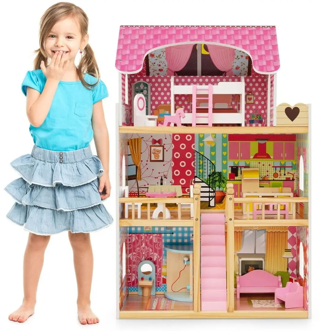 Casuta pentru papusi Costway TP10159PI (Pink)