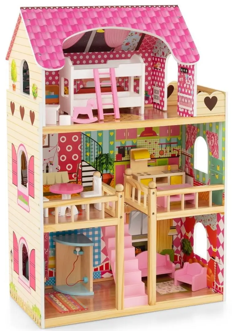 Casuta pentru papusi Costway TP10159PI (Pink)