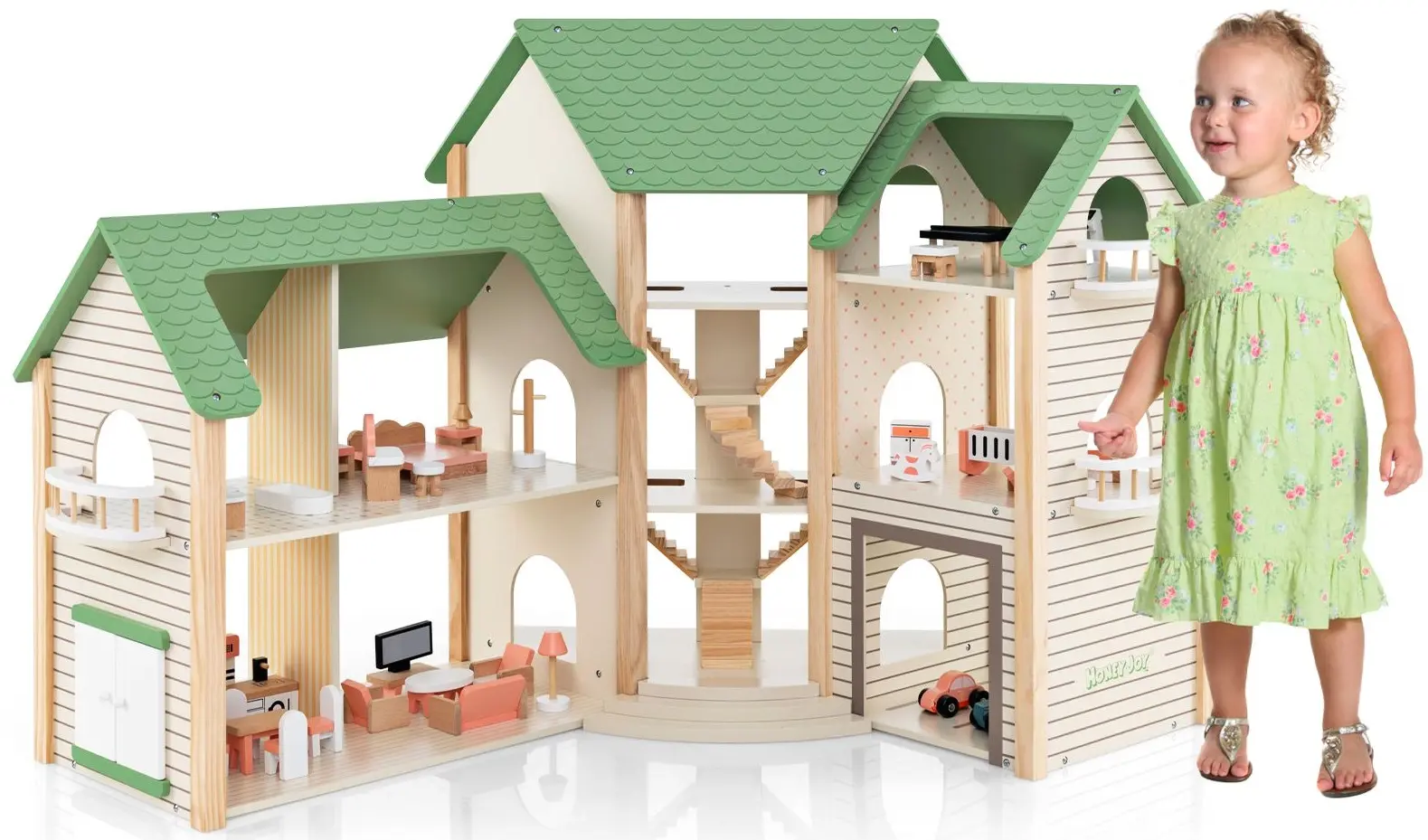 Casuta pentru papusi Costway TP10210GN (Wood/Green)