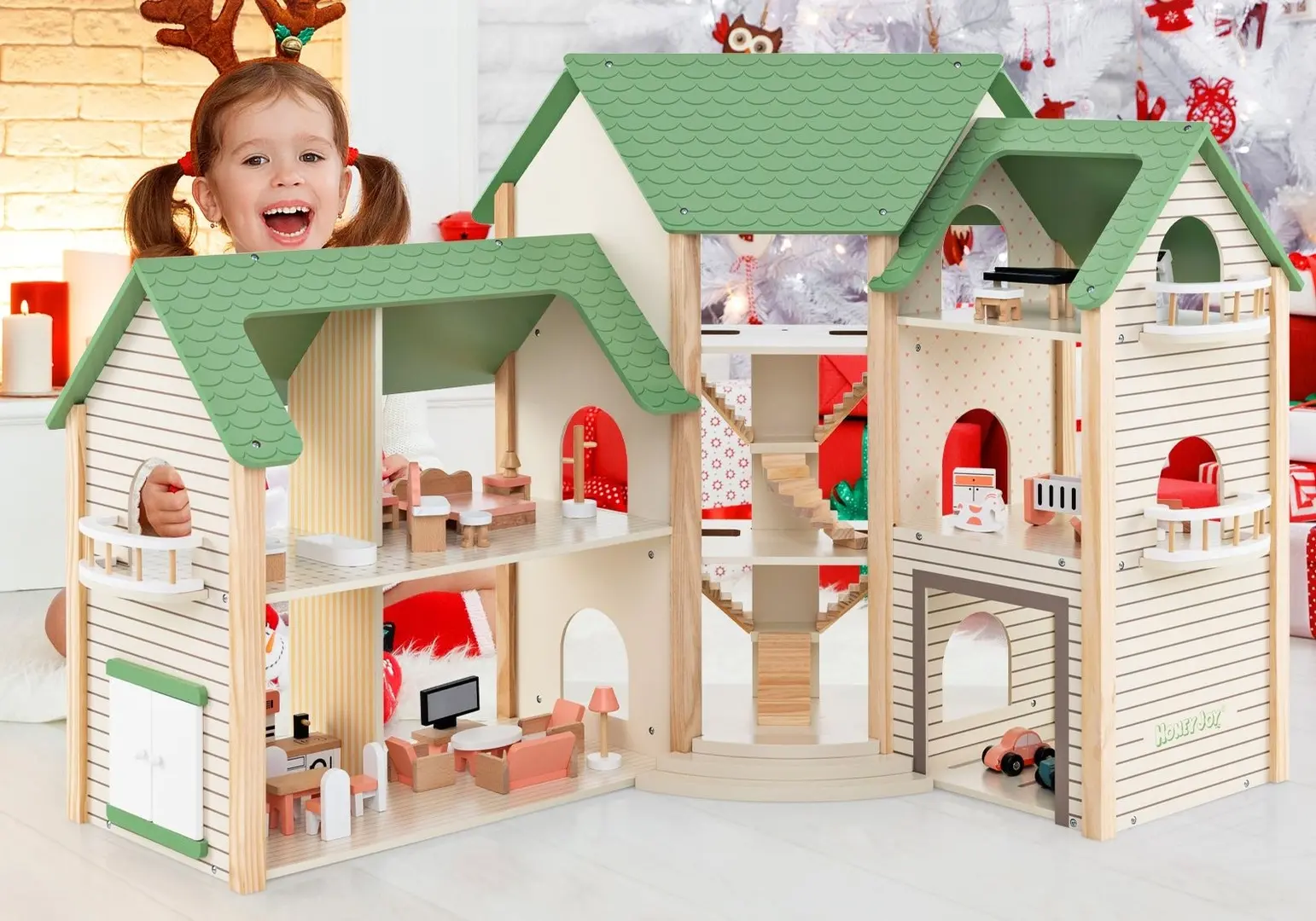 Casuta pentru papusi Costway TP10210GN (Wood/Green)