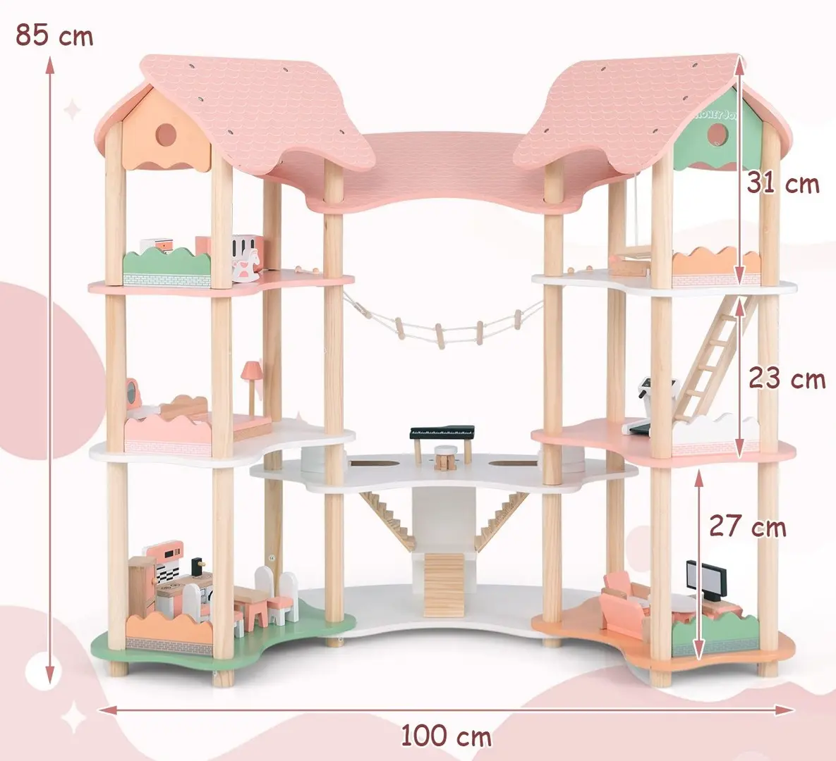 Casuta pentru papusi Costway TP10212PI (Wood/Pink)