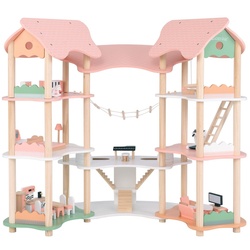 Casuta pentru papusi Costway TP10212PI (Wood/Pink)