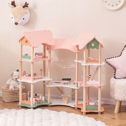 Casuta pentru papusi Costway TP10212PI (Wood/Pink) Thumb