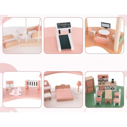 Casuta pentru papusi Costway TP10212PI (Wood/Pink) Thumb
