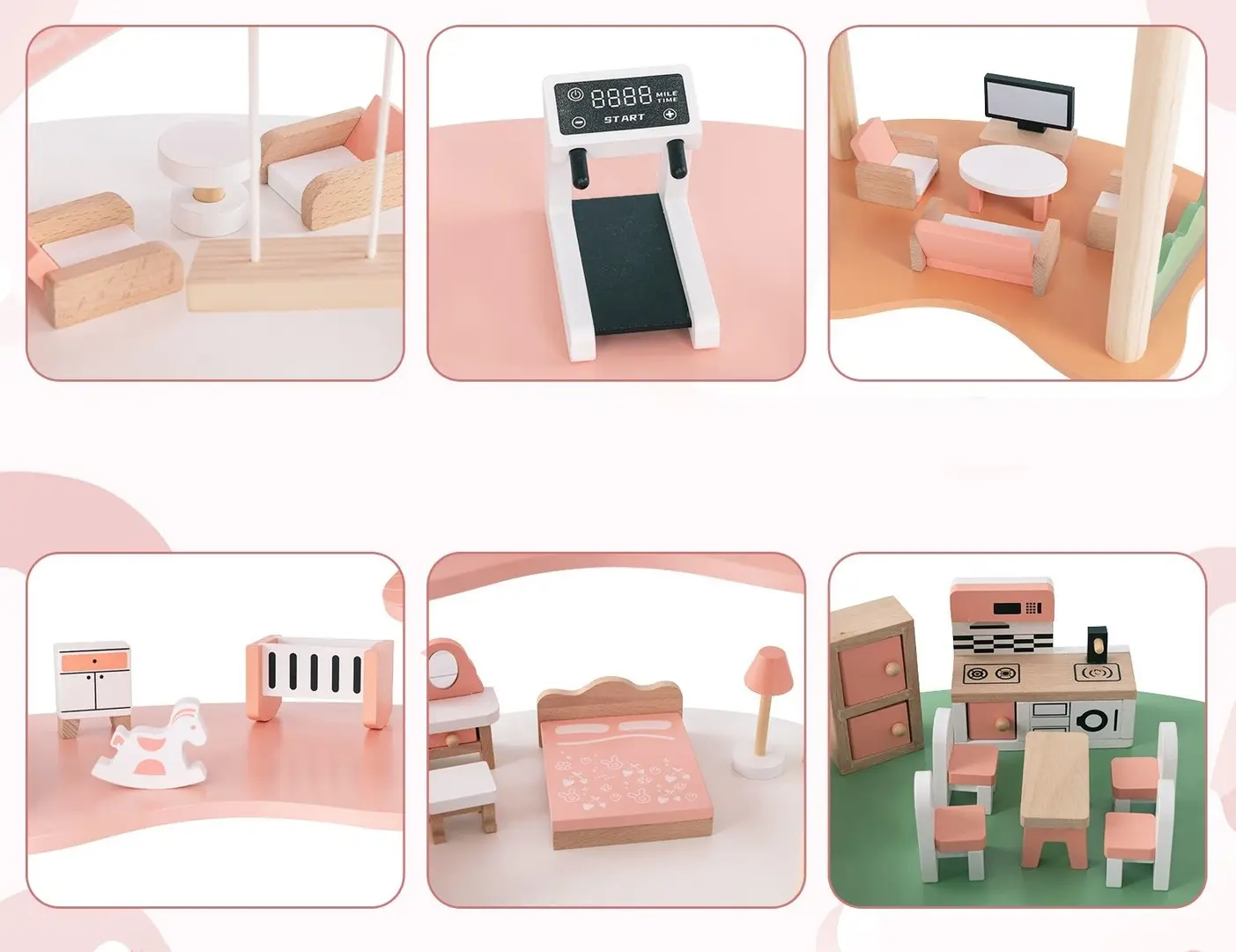 Casuta pentru papusi Costway TP10212PI (Wood/Pink)