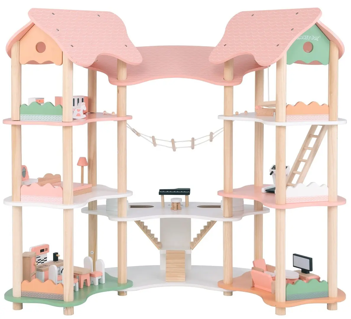 Casuta pentru papusi Costway TP10212PI (Wood/Pink)