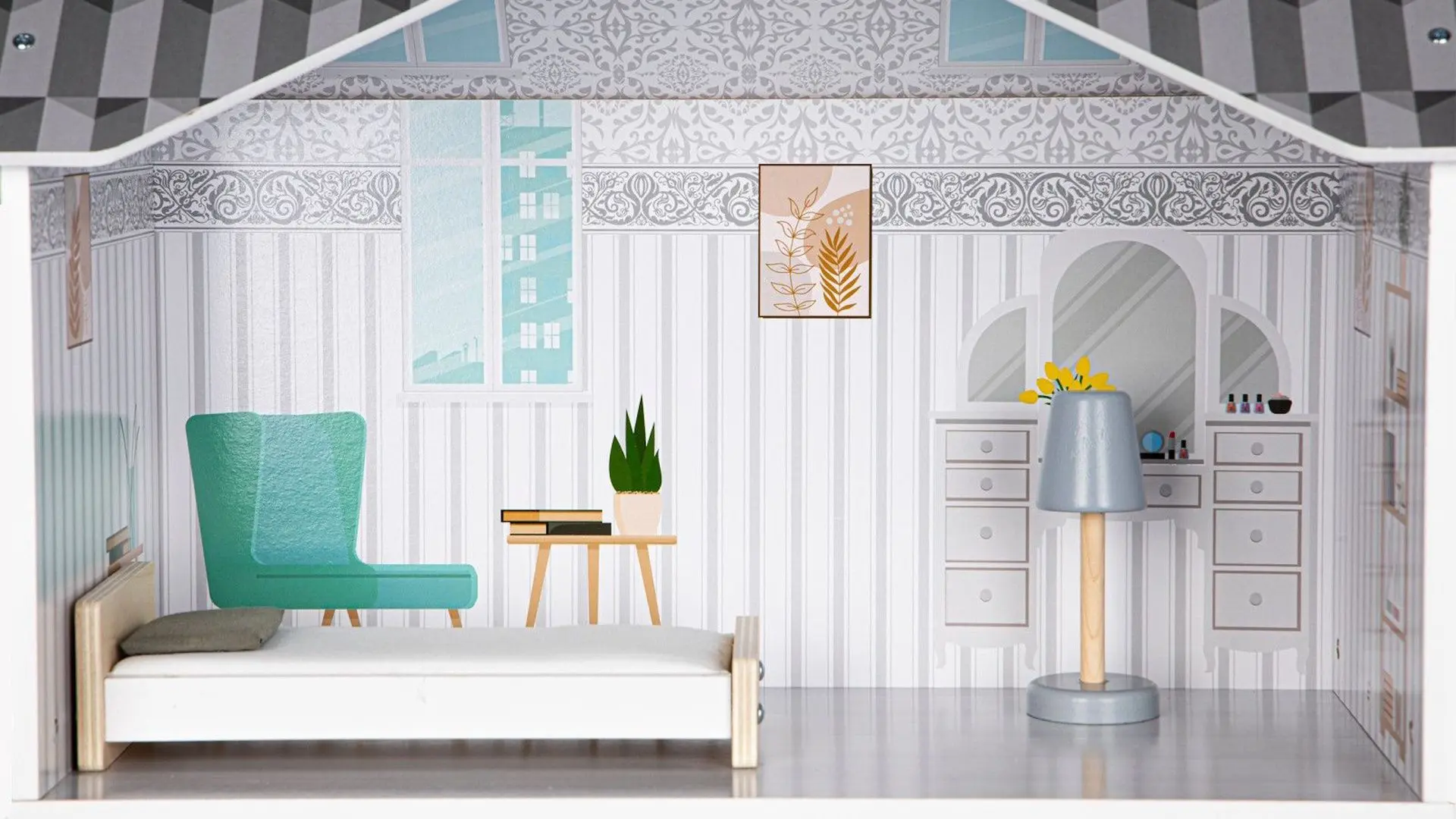 Casuta pentru papusi Ecotoys Residence Grace 8210 (Grey/White)