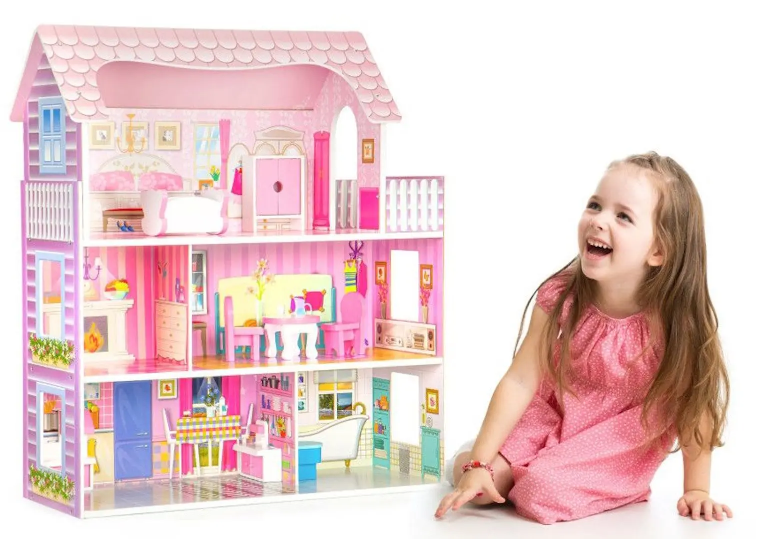 Casuta pentru papusi Ecotoys Residence Rozana W06A139 (Pink) - 4